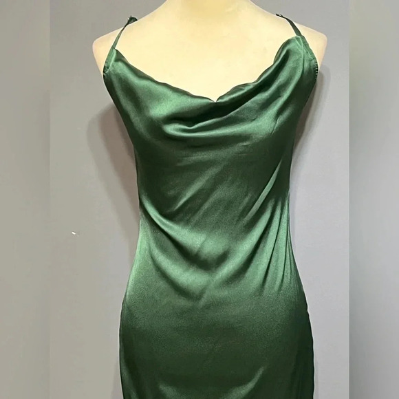 Emerald Green Strappy Satin Cowl Midi Dress size 4 adjustable straps slip dress - Picture 4 of 14